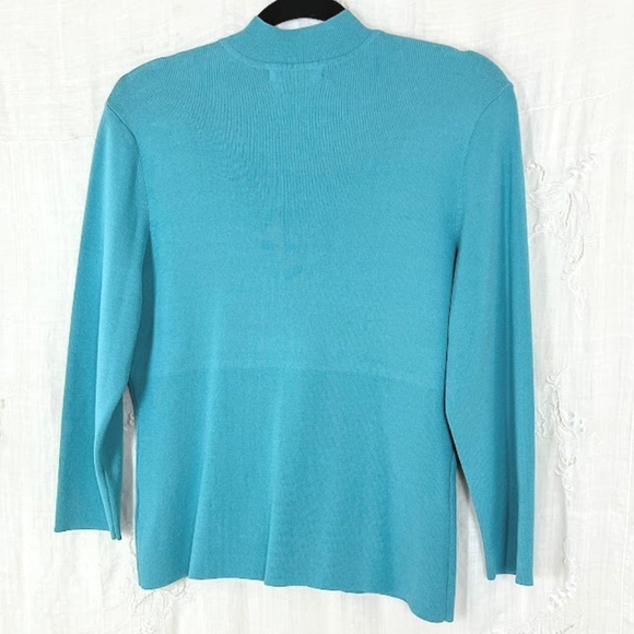 Ruby Cho Teal 3/4 Sleeve Criss Cross Cutout Neckline Sz L 🎈Host Pick🎈 - Picture 4 of 7